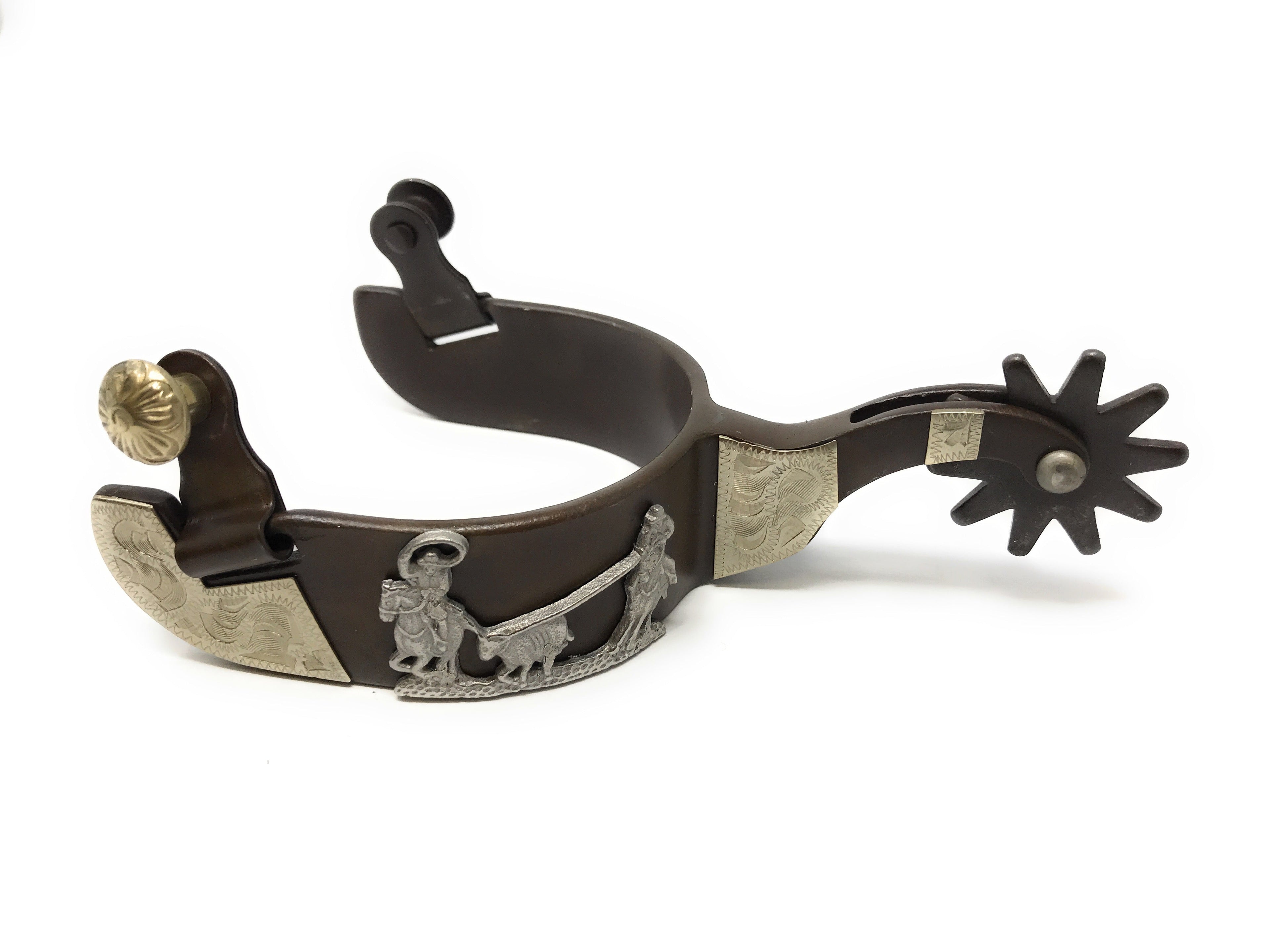 AJ Tack Men's Antique Brown Team Roping Spur Set