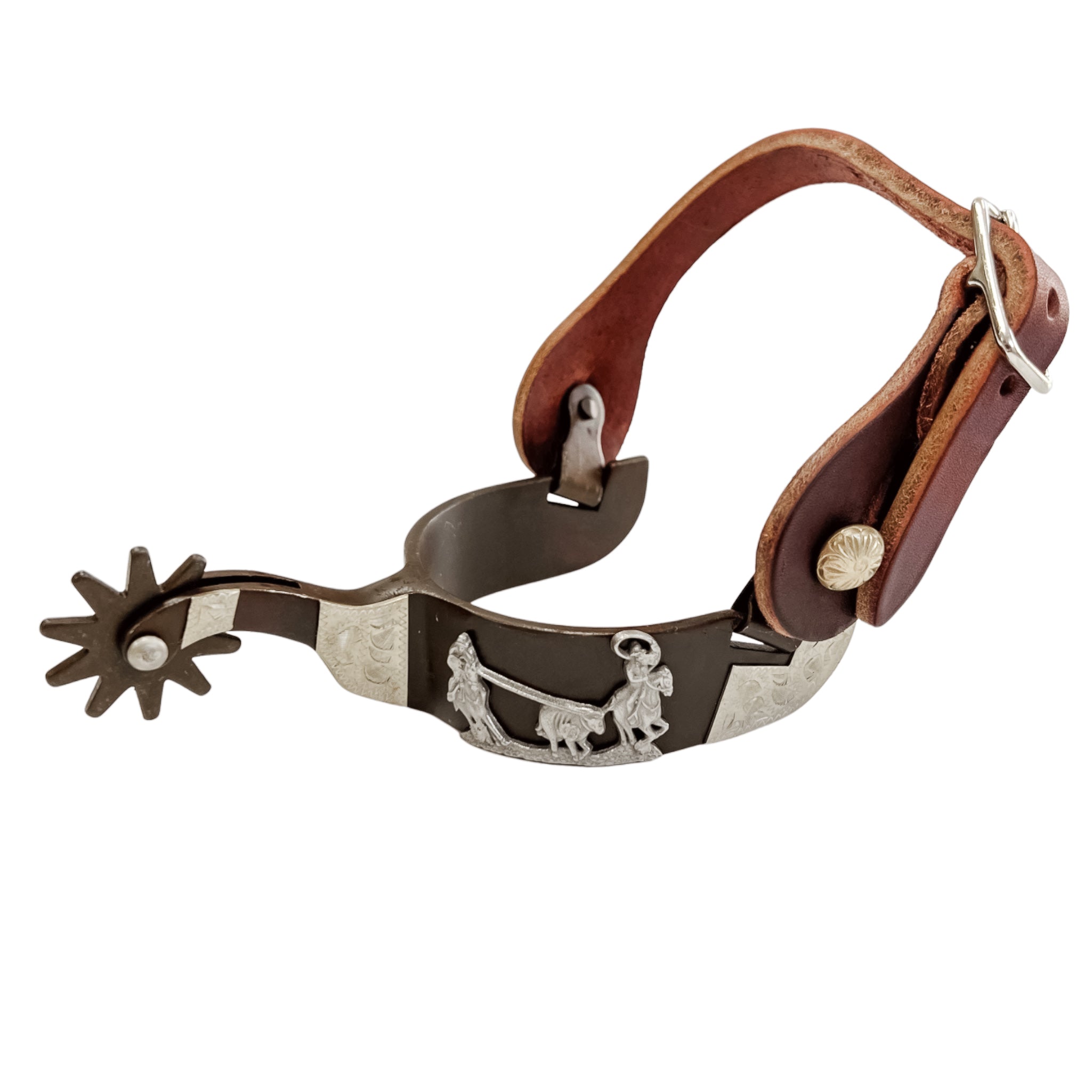 AJ Tack Men's Antique Brown Team Roping Spur Set