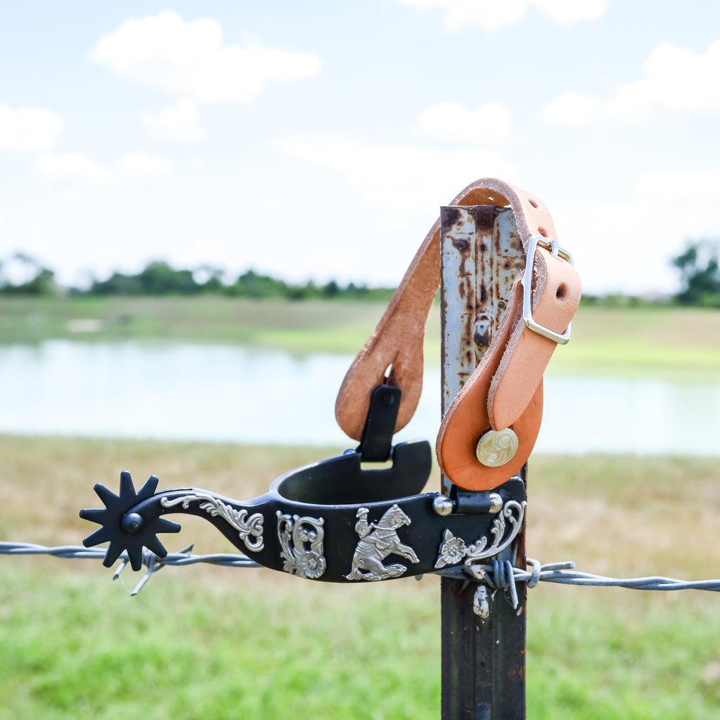 AJ Tack Men's Black Steel Reining Horse Spurs and Straps