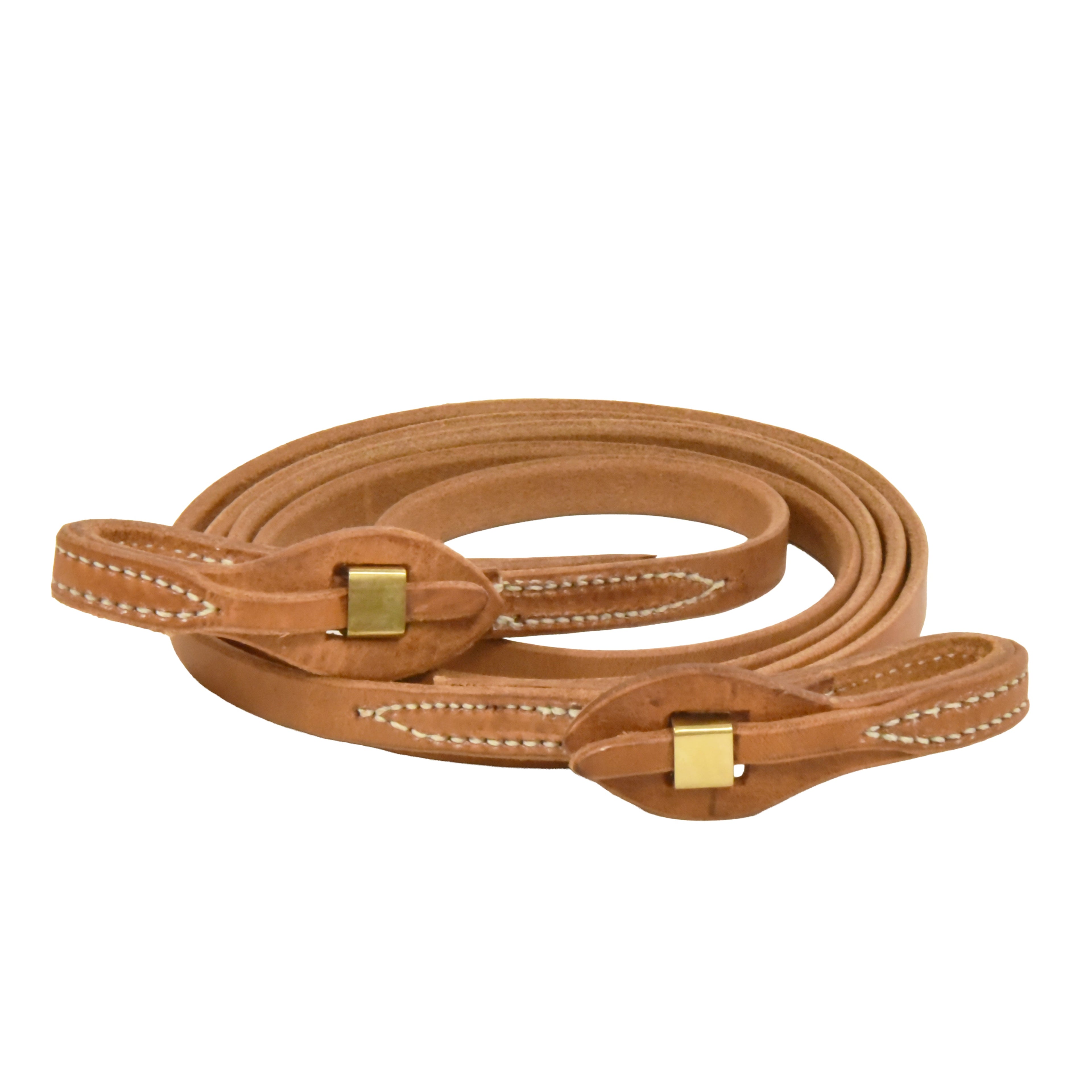 Harness Leather Brass Quick Change Roper Reins - 5/8in x 8ft