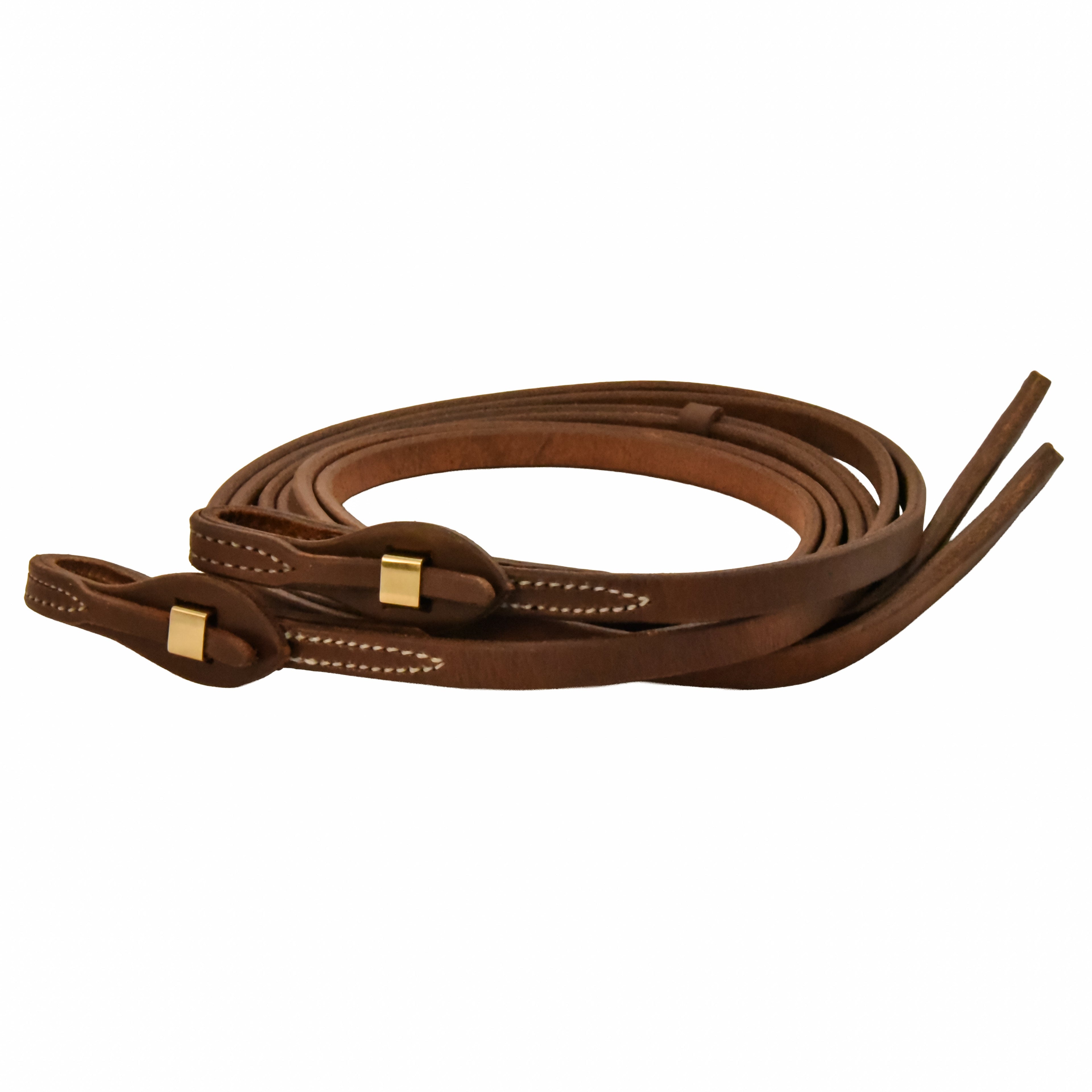 Oiled Harness Leather Brass Quick Change Split Reins - 5/8in x 8ft