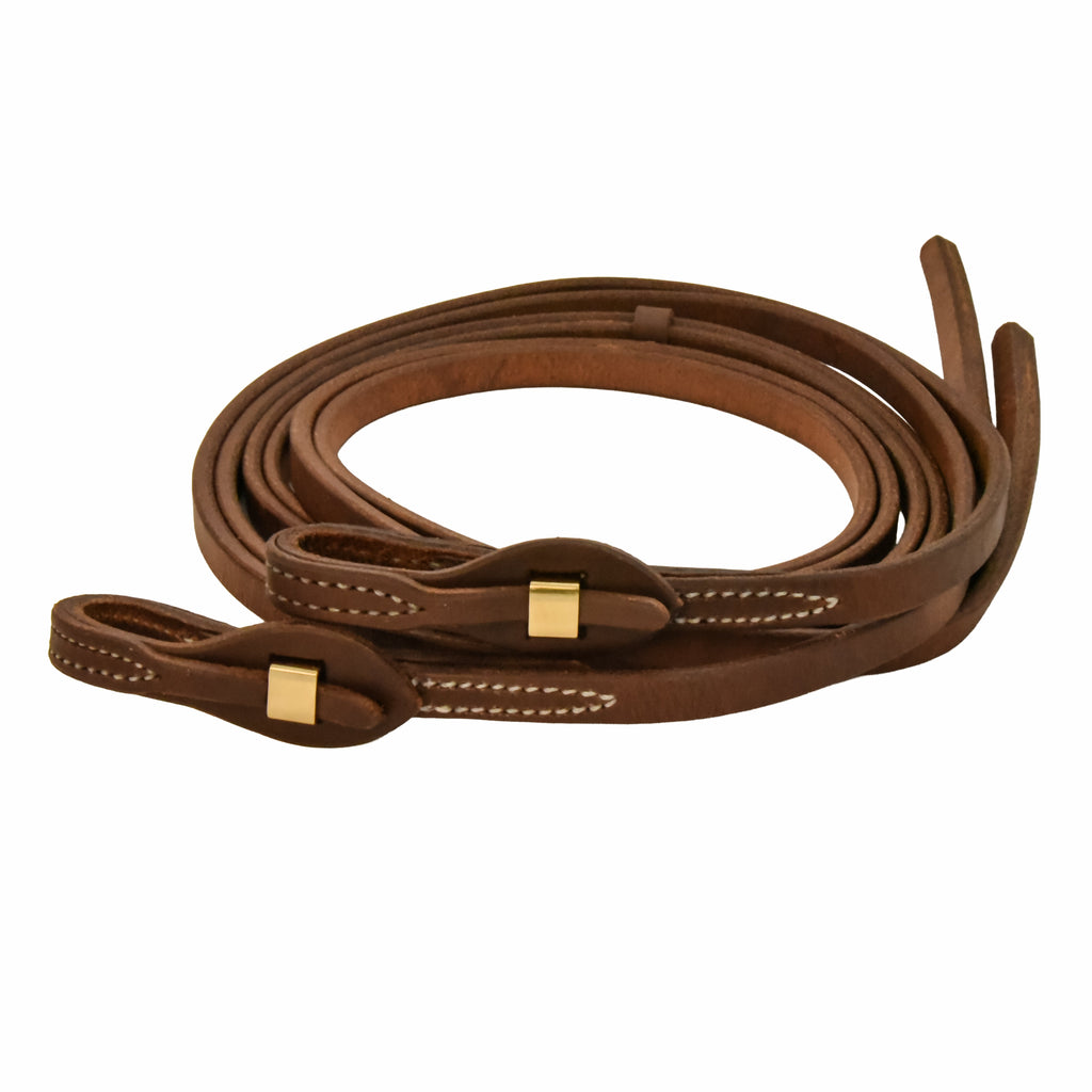 Oiled Harness Leather Brass Quick Change Split Reins - 5/8in x 8ft