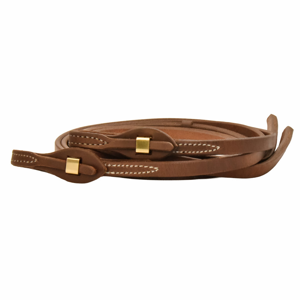 Oiled Harness Leather Brass Quick Change Split Reins - 5/8in x 8ft