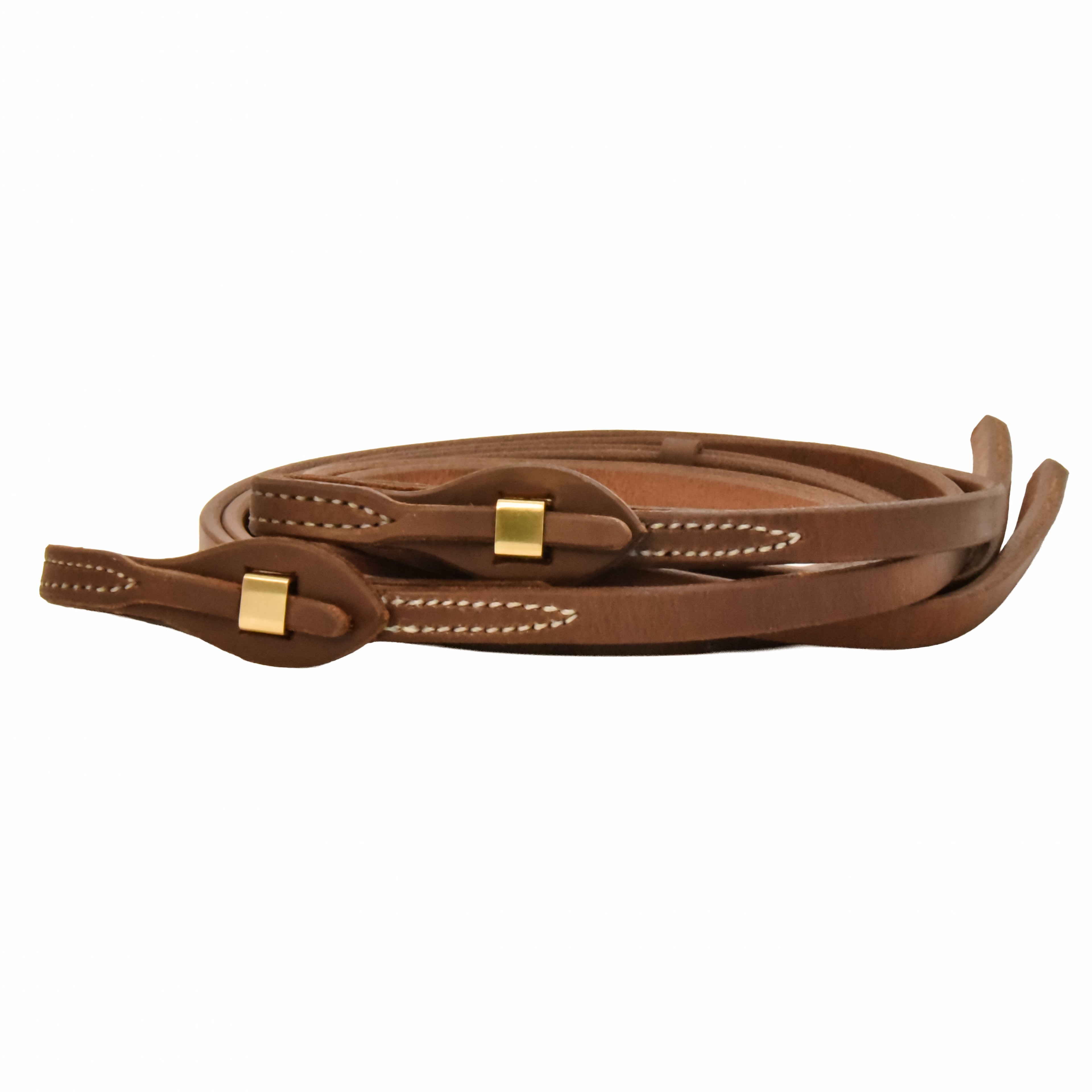 Oiled Harness Leather Brass Quick Change Split Reins - 5/8in x 8ft