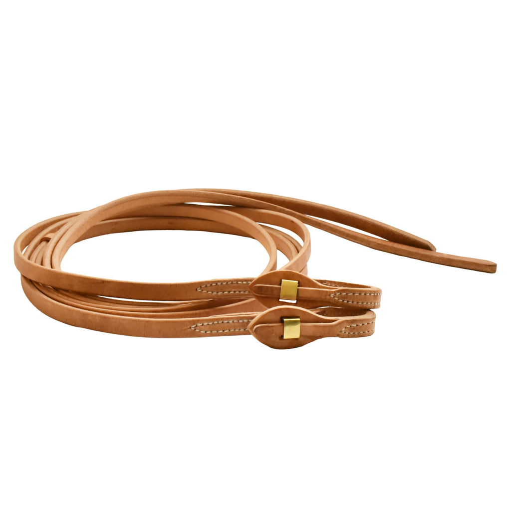 Harness Leather Brass Quick Change Split Reins - 5/8in x 8ft