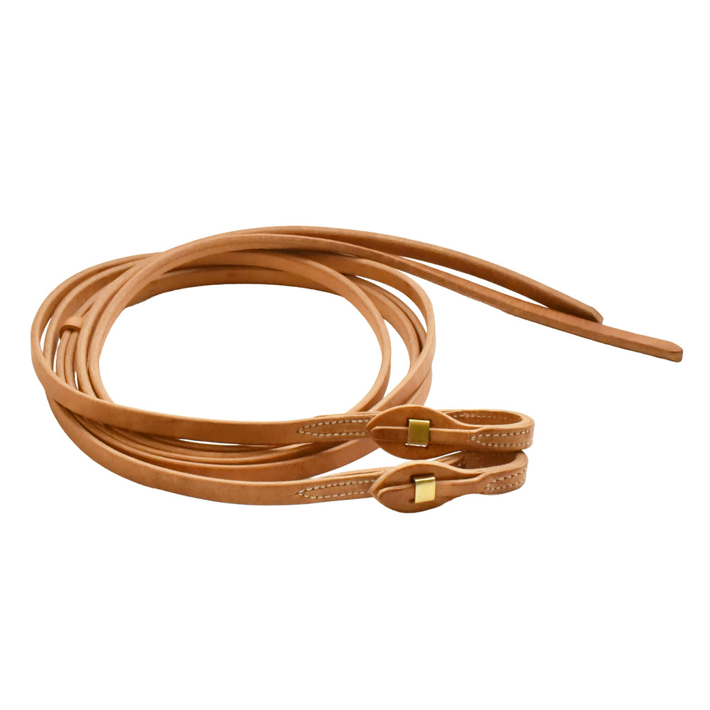 Harness Leather Brass Quick Change Split Reins - 5/8in x 8ft