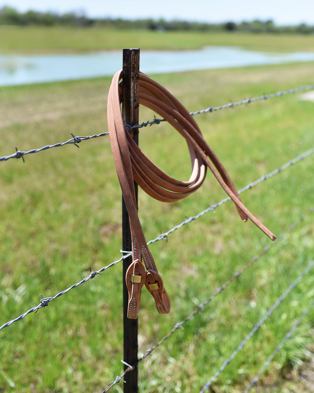 Harness Leather Brass Quick Change Split Reins - 5/8in x 8ft