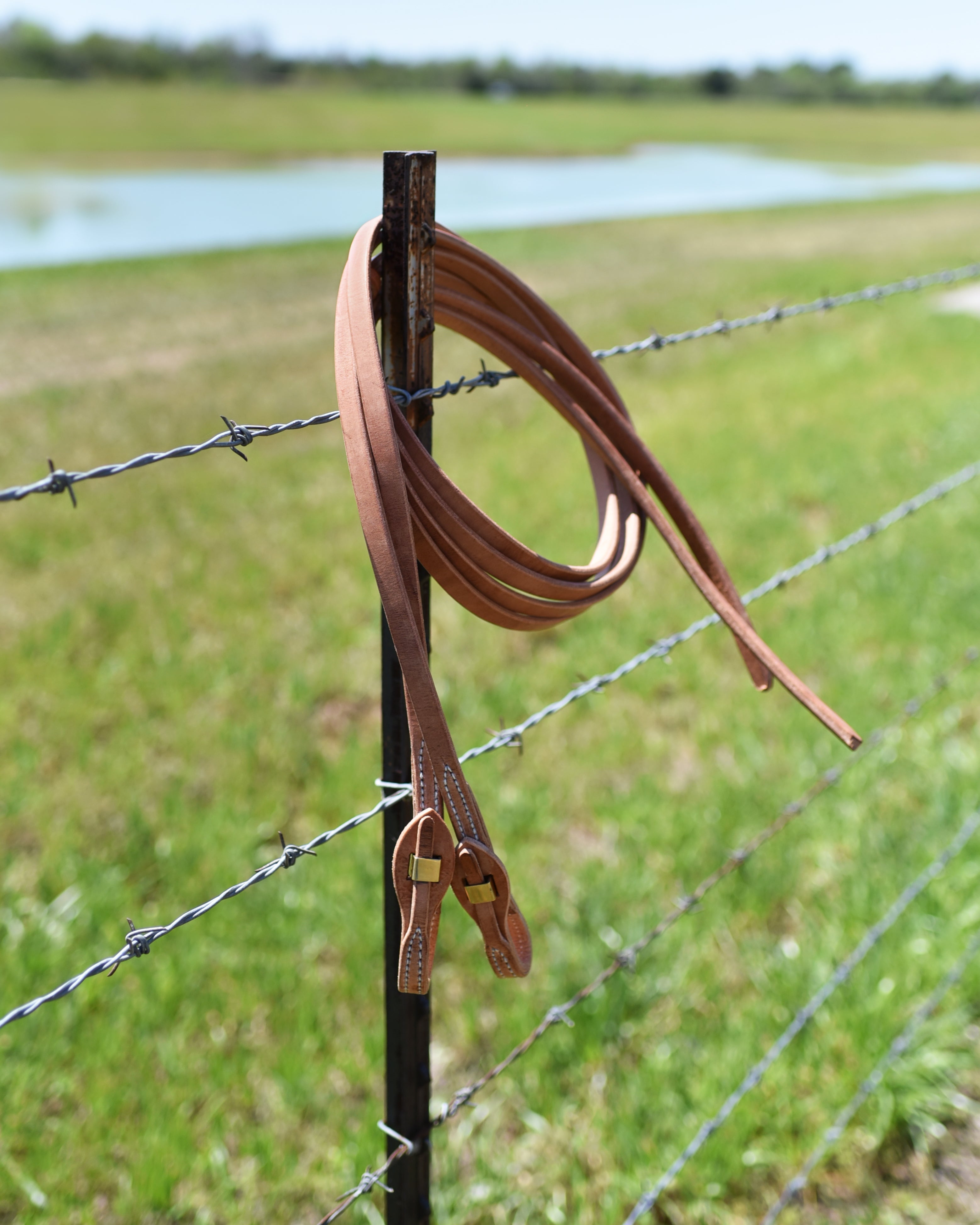 Harness Leather Brass Quick Change Split Reins - 5/8in x 8ft